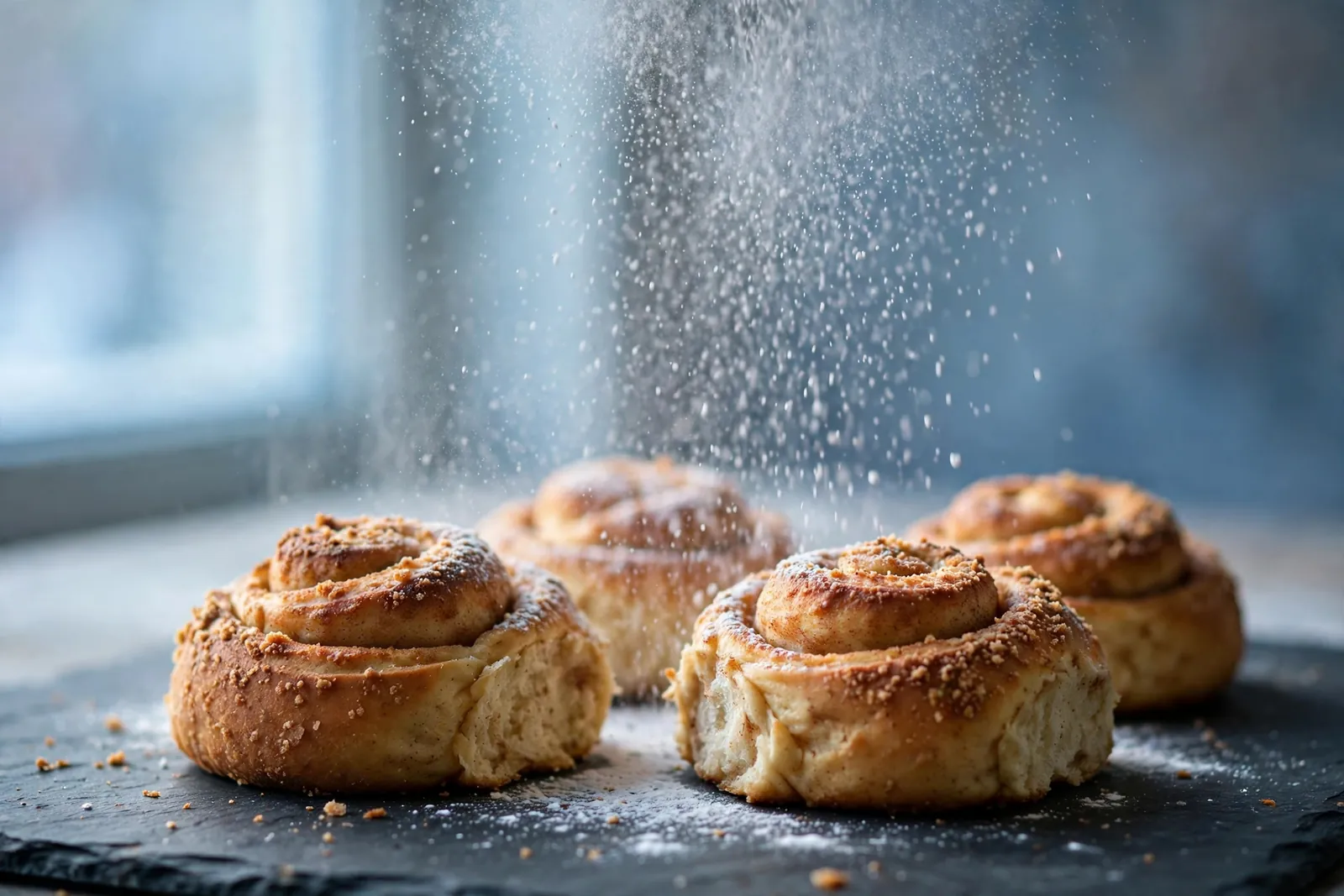 Powdered sugar falling over buns